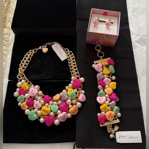 Betsey Johnson Valentine’s Candy Hearts Necklace, Earrings and Bracelet Set